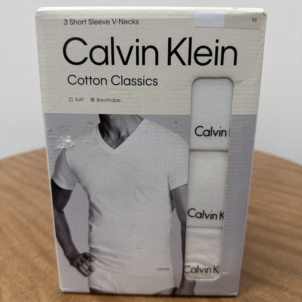Calvin Klein Cotton Classics Men's Medium V-Neck Undershirt 3 PACK White